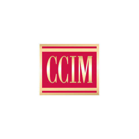 The image shows a red square logo with gold borders and the bold gold letters "CCIM" centered inside.