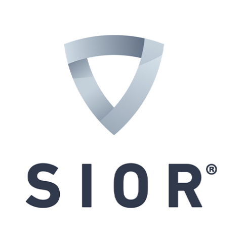 SIOR logo featuring a metallic, stylized triangular shield above the bold, dark letters "SIOR" with a registered trademark symbol.